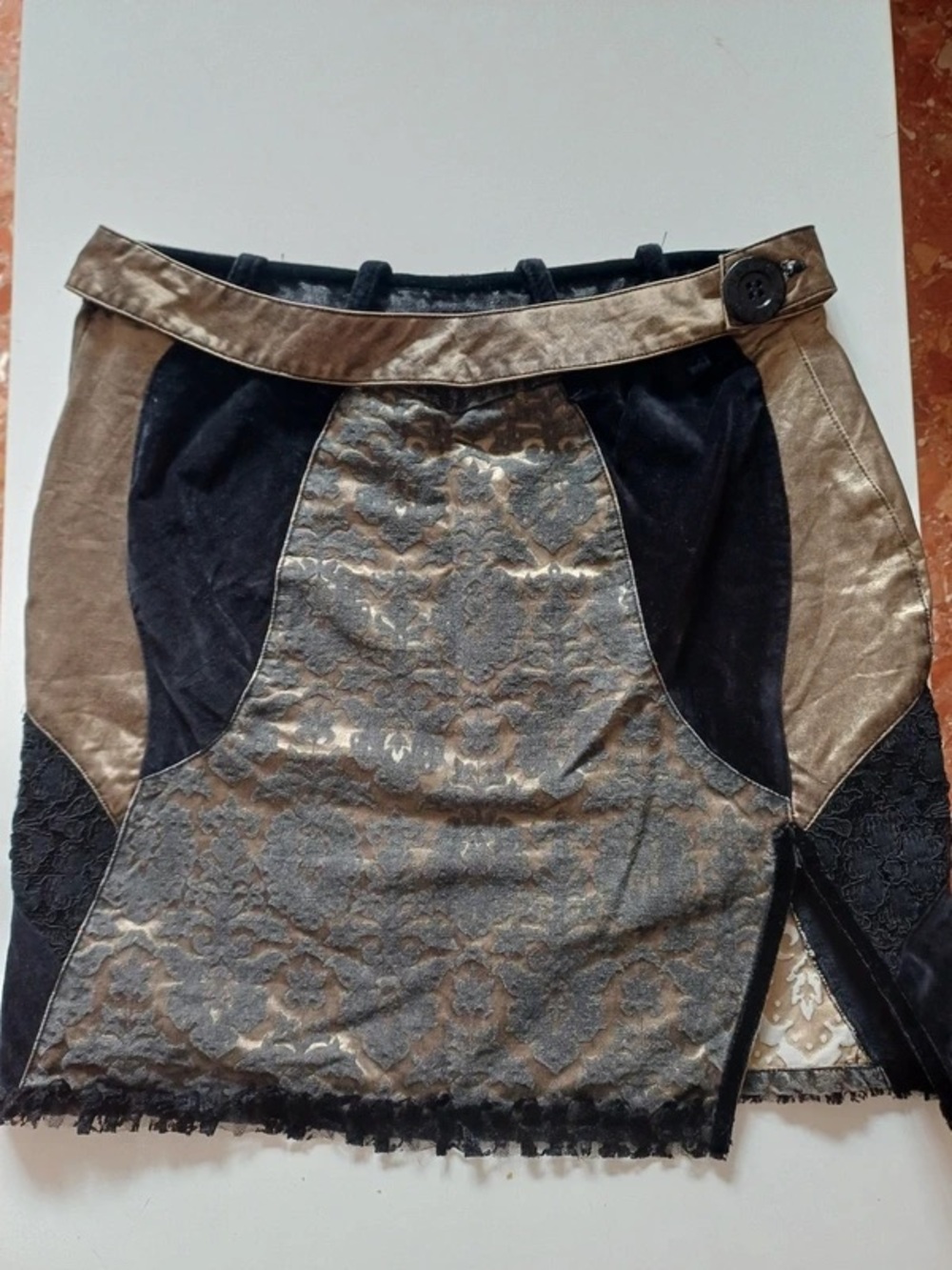 Voyage Passion Gold & Blue Colorblock Brocade Mini Skirt